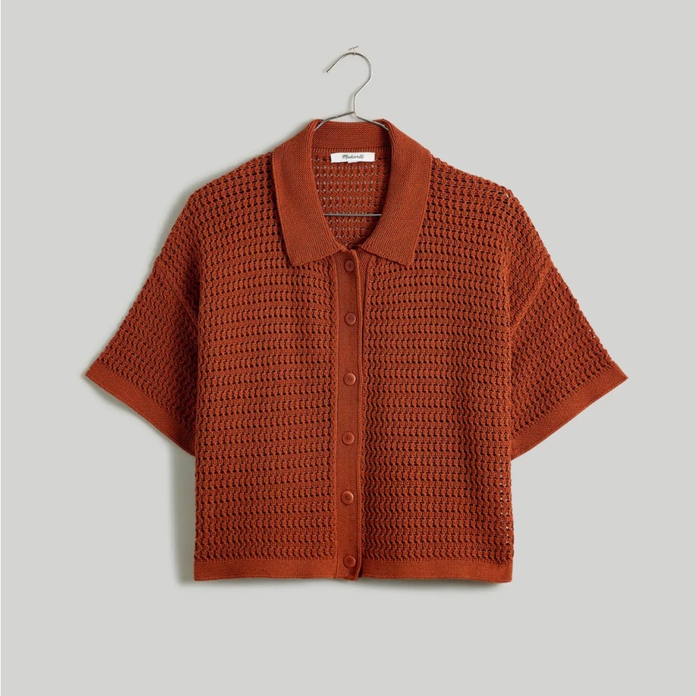 Crocheted cotton button down shirt